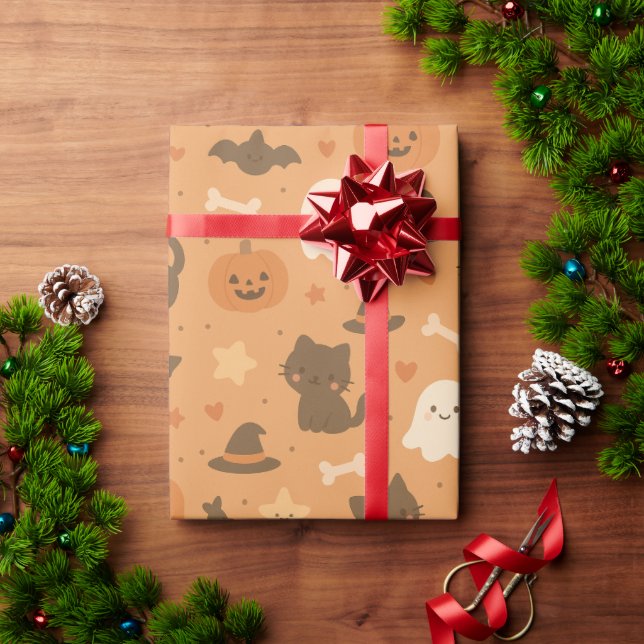 Cute Halloween Cats Ghosts & Pumpkins Pattern  Wrapping Paper (Holiday Gift)