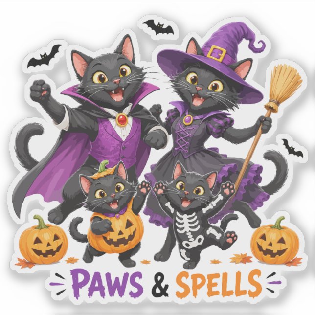 Cute Halloween Cats Paws and Spells (Front)