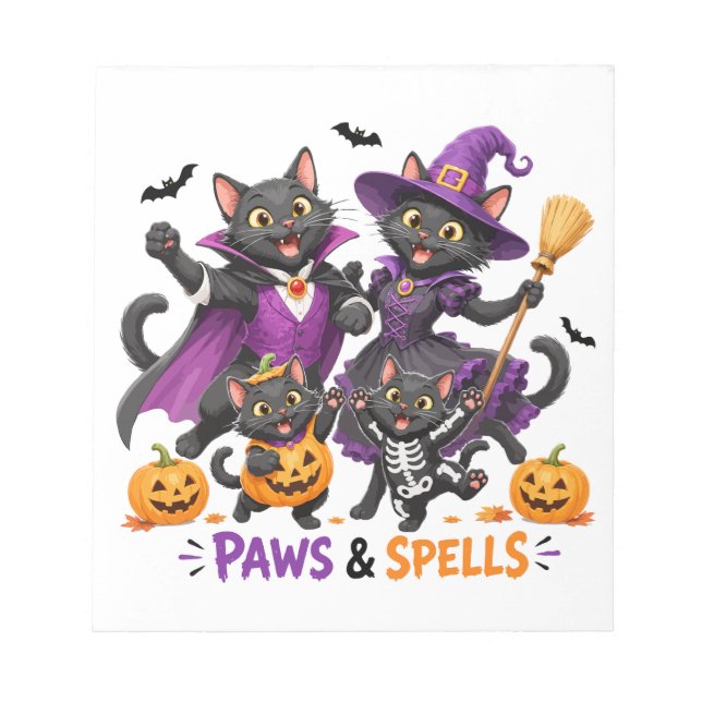 Cute Halloween Cats Paws and Spells Notepad (Front)