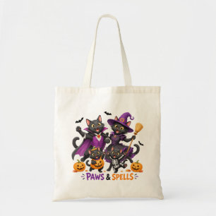 Cute Halloween Cats Paws and Spells Tote Bag