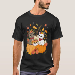 Cute Halloween Cats with Pumpkins Retro & Fall Flo T-Shirt