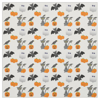 Cute Halloween character Bat, cat, pumpkin, ghost Fabric