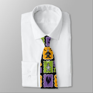Cute Halloween Characters Mummies And Skeletons Tie