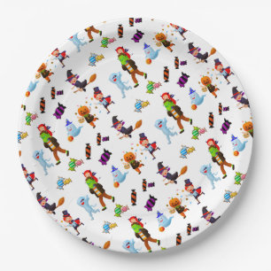 Cute Halloween Characters Paper Plate