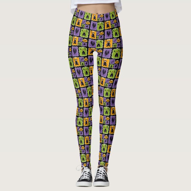 Cute Halloween Characters Small Vampires & Witches Leggings (Front)