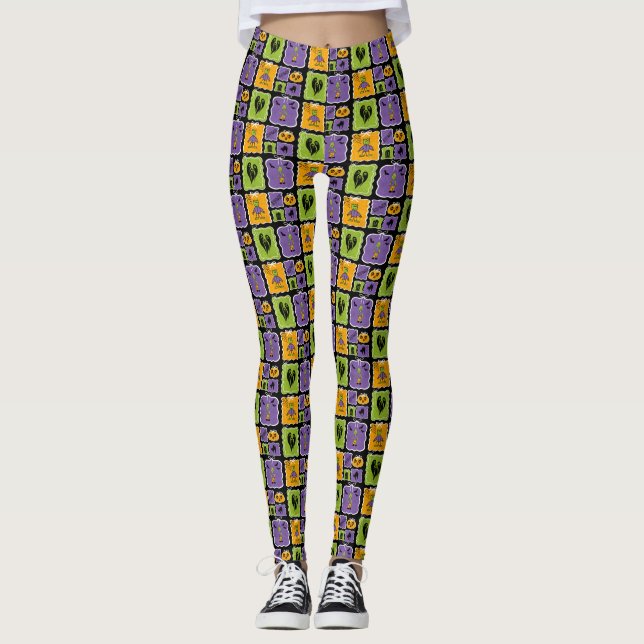Cute Halloween Characters Small Zombies Leggings (Front)