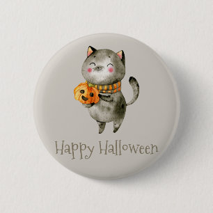 Cute Halloween Chat avec Citrouille Badge