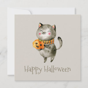 Cute Halloween Chat avec Citrouille   Invitation d