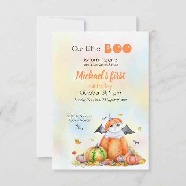 Cute Halloween Chat en Citrouille Invitation (Devant)