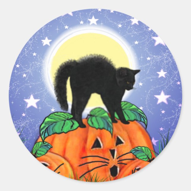 Cute Halloween Chat noir avec Stickers Citrouille (Devant)