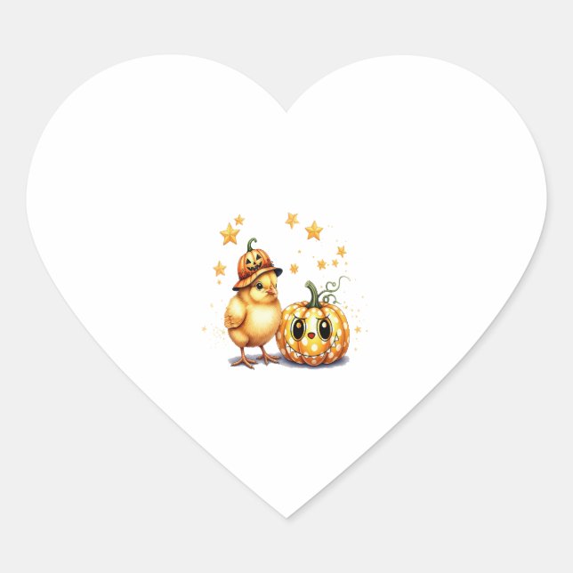 Cute Halloween Chick Pumpkin Heart Sticker (Front)