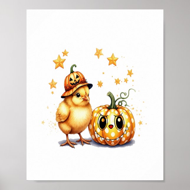 Cute Halloween Chick Pumpkin Poster (Front)