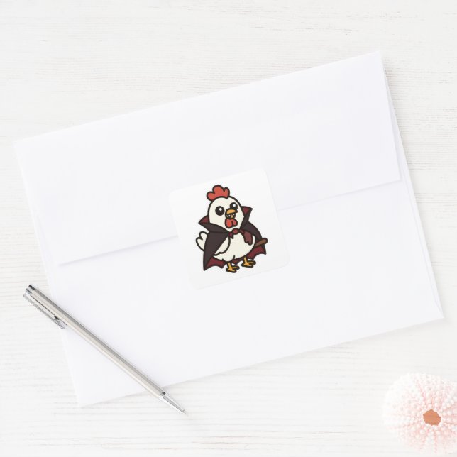 Cute Halloween Chicken Vampire Square Sticker (Envelope)