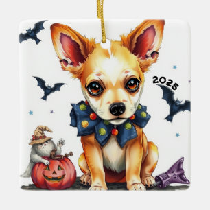 Cute Halloween Chihuahua  Ceramic Ornament