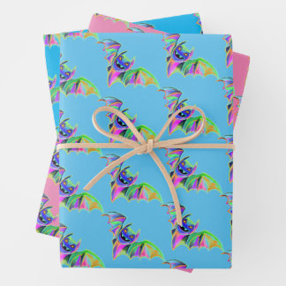 Cute Halloween colorful bats girls neon trendy Wrapping Paper Sheet