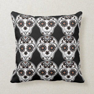 Cute Halloween colours Day of the Dead sugar skull Throw Pillow