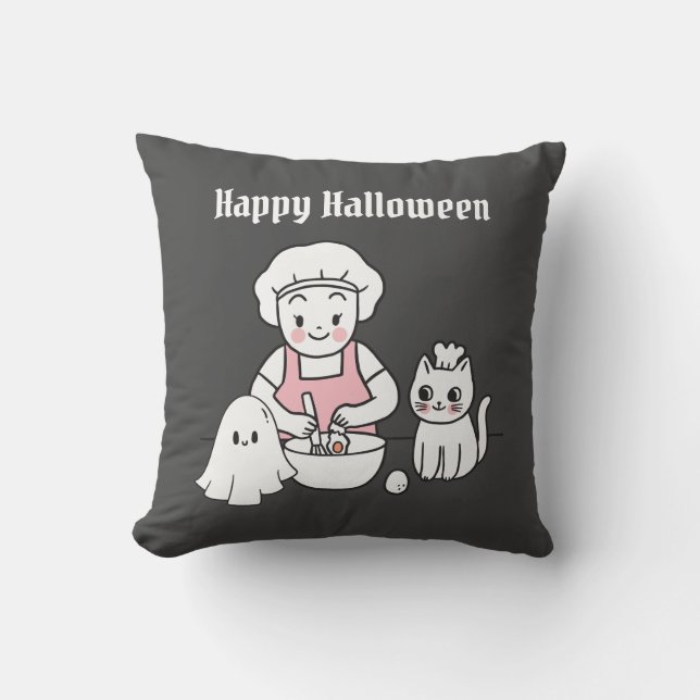 cute halloween cookout throw pillow (Front)