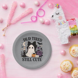 Cute Halloween Coquette Ghost with Bow Paper Plate