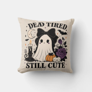 Cute Halloween Coquette Ghost with Bow Throw Pillow