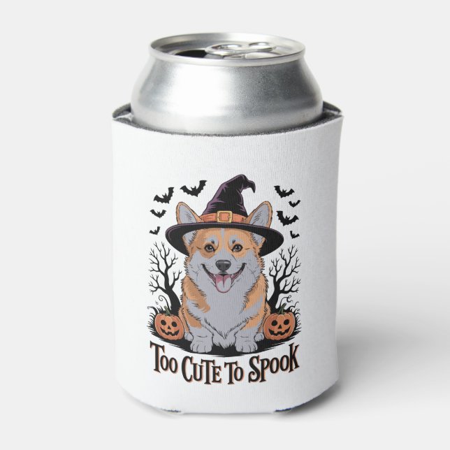 Cute Halloween Corgi in Witch Hat Can Cooler (Can Front)