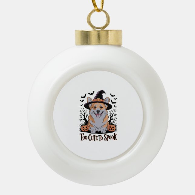 Cute Halloween Corgi in Witch Hat Ceramic Ball Christmas Ornament (Front)