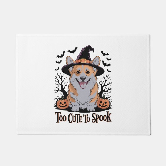 Cute Halloween Corgi in Witch Hat Doormat (Front)