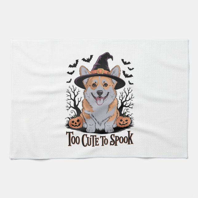 Cute Halloween Corgi in Witch Hat Kitchen Towel (Horizontal)