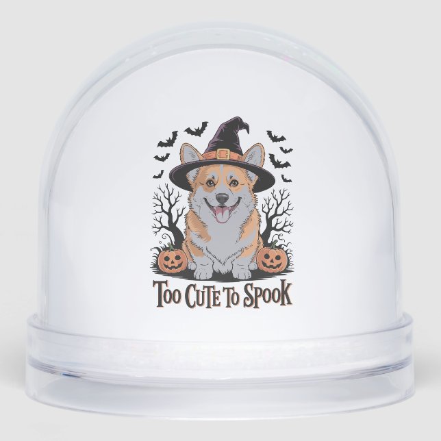 Cute Halloween Corgi in Witch Hat Snowglobe (Front)