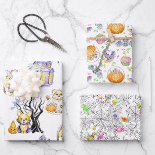 Cute Halloween Costume Animals Treats  Wrapping Paper Sheet