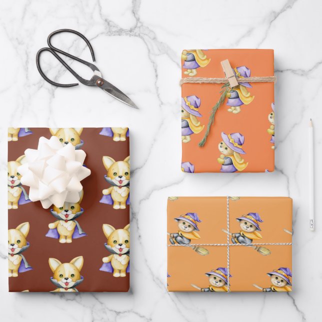 Cute Halloween Costume Animals Wrapping Paper Sheet (Front)
