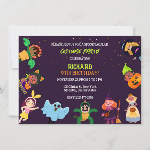 Cute Halloween Costume Modern Birthday Party Invitation