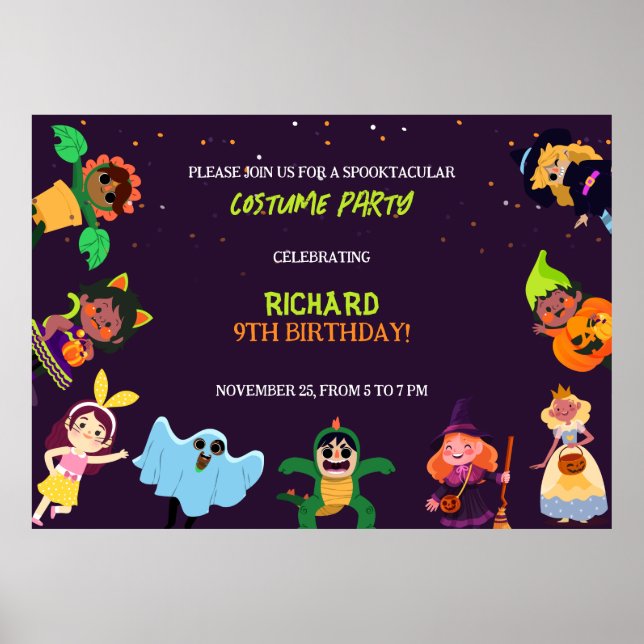 Cute Halloween Costume Modern Birthday Party Poster (Front)