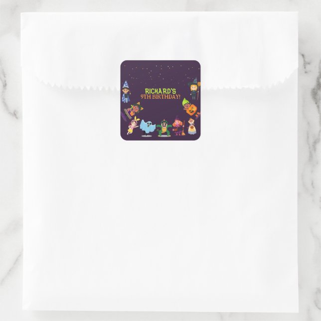 Cute Halloween Costume Modern Birthday Party  Square Sticker (Bag)