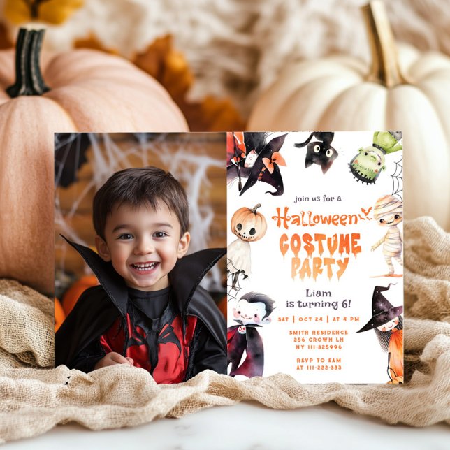 Cute Halloween Costume party photo birthday Invitation (Creator Uploaded)