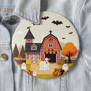 Cute Halloween cow and farm 6 Inch Round Button