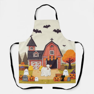 Cute Halloween cow and farm Apron