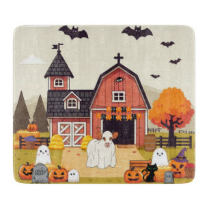 Cute Halloween cow and farm Cutting Board