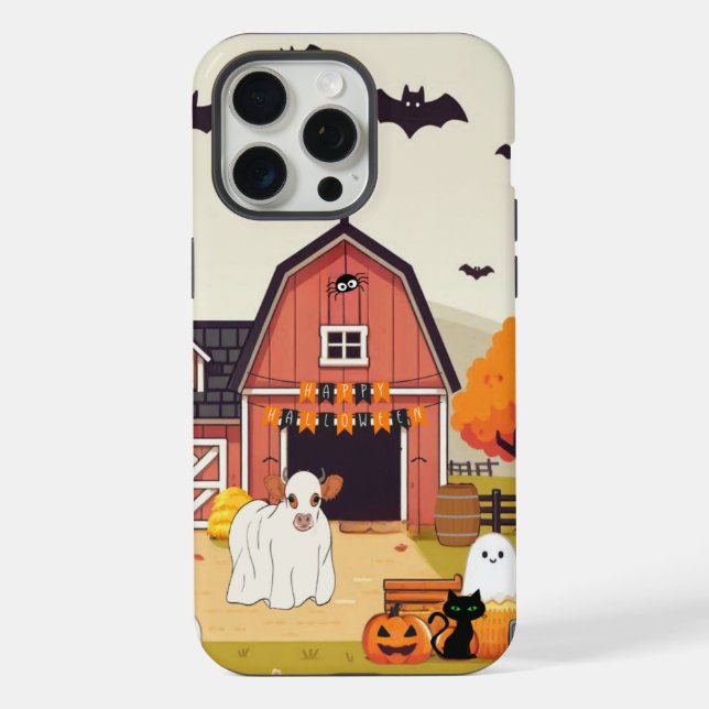 Cute Halloween cow and farm iPhone Case (Back)