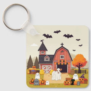 Cute Halloween cow and farm Keychain