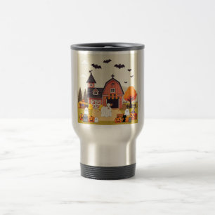 Cute Halloween cow and farm Travel Mug