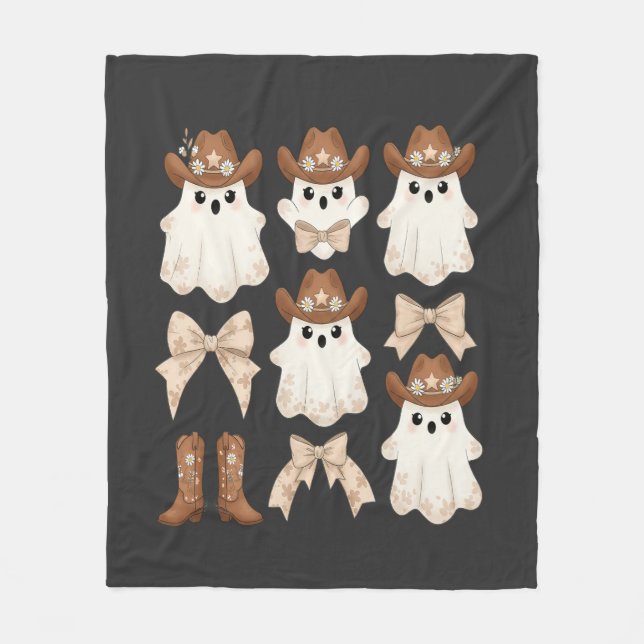 Cute Halloween Cowboy Ghost Fleece Blanket (Front)