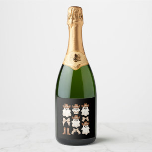 Cute Halloween Cowboy Ghost Sparkling Wine Label