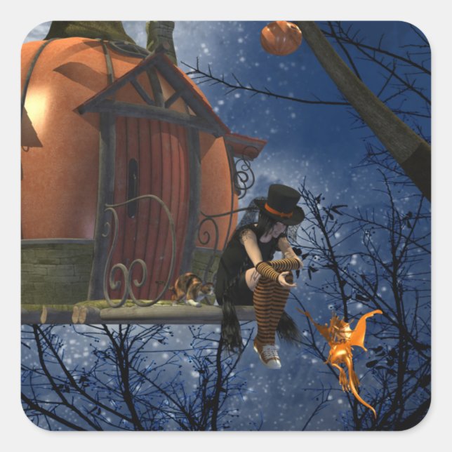 Cute Halloween Creature Encounter Square Sticker (Front)