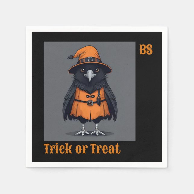Cute Halloween crow in Disguise | Festive  Napkin (Front)
