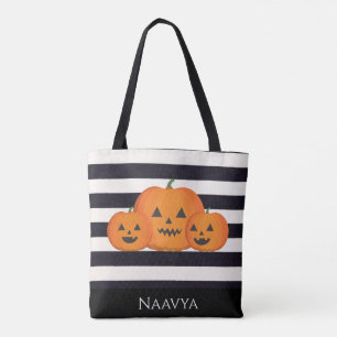 Cute Halloween Custom Name Trick or Treat Pumpkin  Tote Bag