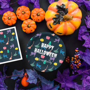 Cute Halloween customizable with bats and spiders. Paper Plate