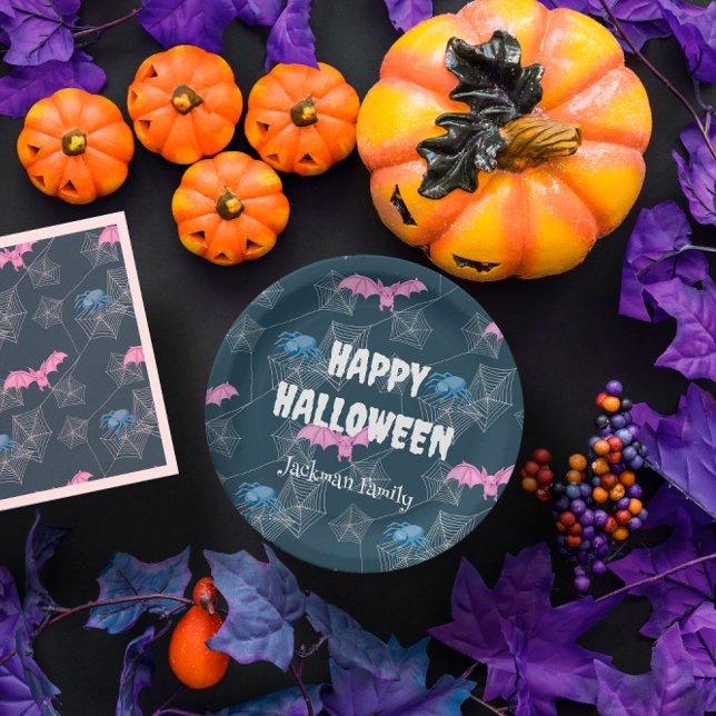Cute Halloween customizable with bats and spiders Paper Plate (Cute Halloween customizable with bats and spiders Paper Plates
)
