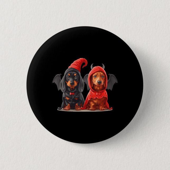 Cute Halloween Dachshund Dogs Devil Costume Black 2 Inch Round Button (Front)