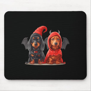 Cute Halloween Dachshund Dogs Devil Costume Black Mouse Pad