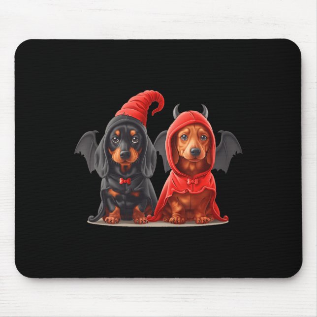Cute Halloween Dachshund Dogs Devil Costume Black Mouse Pad (Front)